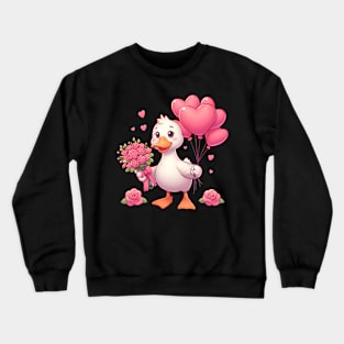 Duck Goose Valentine Roses Hearts Balloon Animal Poultry Crewneck Sweatshirt